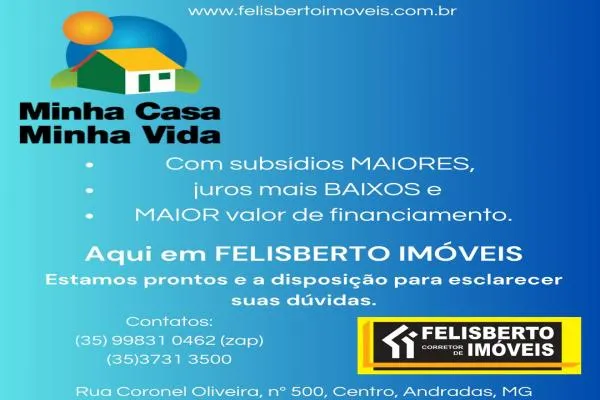 FINANCIAMENTO - Se não encontrar a casa de seu gosto para financiar, a melhor solução é construir. Venha se informar melhor com o corretor.////// //        
Ao financiar sua casa, ajudamos na aprovação do financiamento, cuidamos de toda a documentação e buscamos alternativas para que você consiga levantar dinheiro suficiente para dar de entrada, como se estivesse financiando cem por cento do imóvel. 
////Trabalhamos com a Caixa e todos os outros bancos, escolhendo o melhor, que tenha a menor taxa de juros para você conseguir mais dinheiro e pagar a menor prestação.////
      Também construímos, fornecendo os materiais e a mão de obra, entregando a casa pronta para morar.////
      Se ao fazer um empréstimo rural, urbano ou em qualquer outra situação,  o banco pedir avaliação do imóvel dado em garantia nós avaliamos.////
       Aqui em Felisberto imóveis você vende, compra, troca, financia e avalia seu imóvel e conta com a experiência de quarenta e cinco anos de atividade no mercado imobiliário. - foto 2